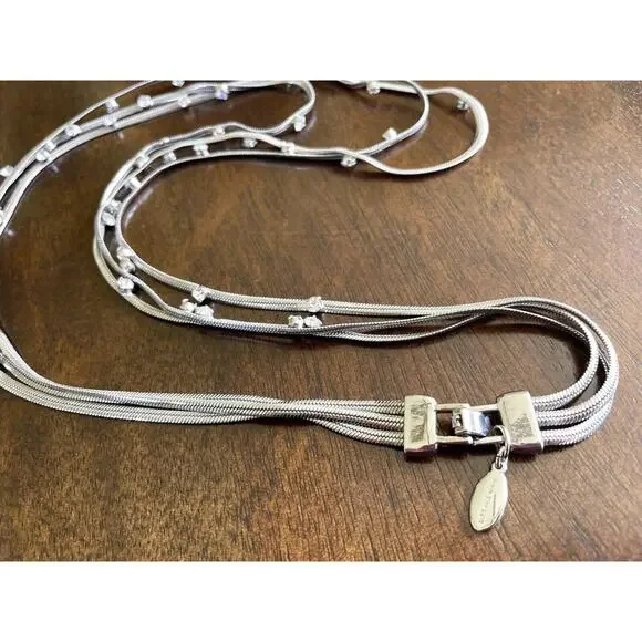 Vintage Ann Taylor Necklace Silver Tone Multi Strand Rhinestone Signed - Picture 3 of 6